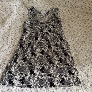 LOFT Black and White Floral Midi Dress